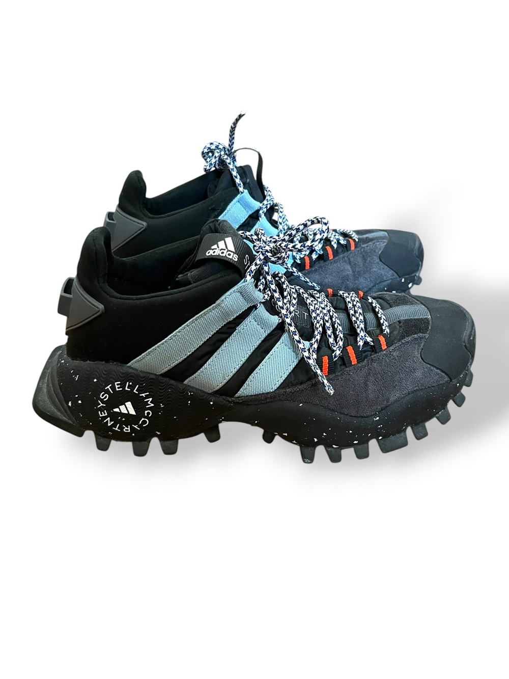 Stellar McCartney Trail Runner Sneakers in Black & Light Blue with Mixed Laces